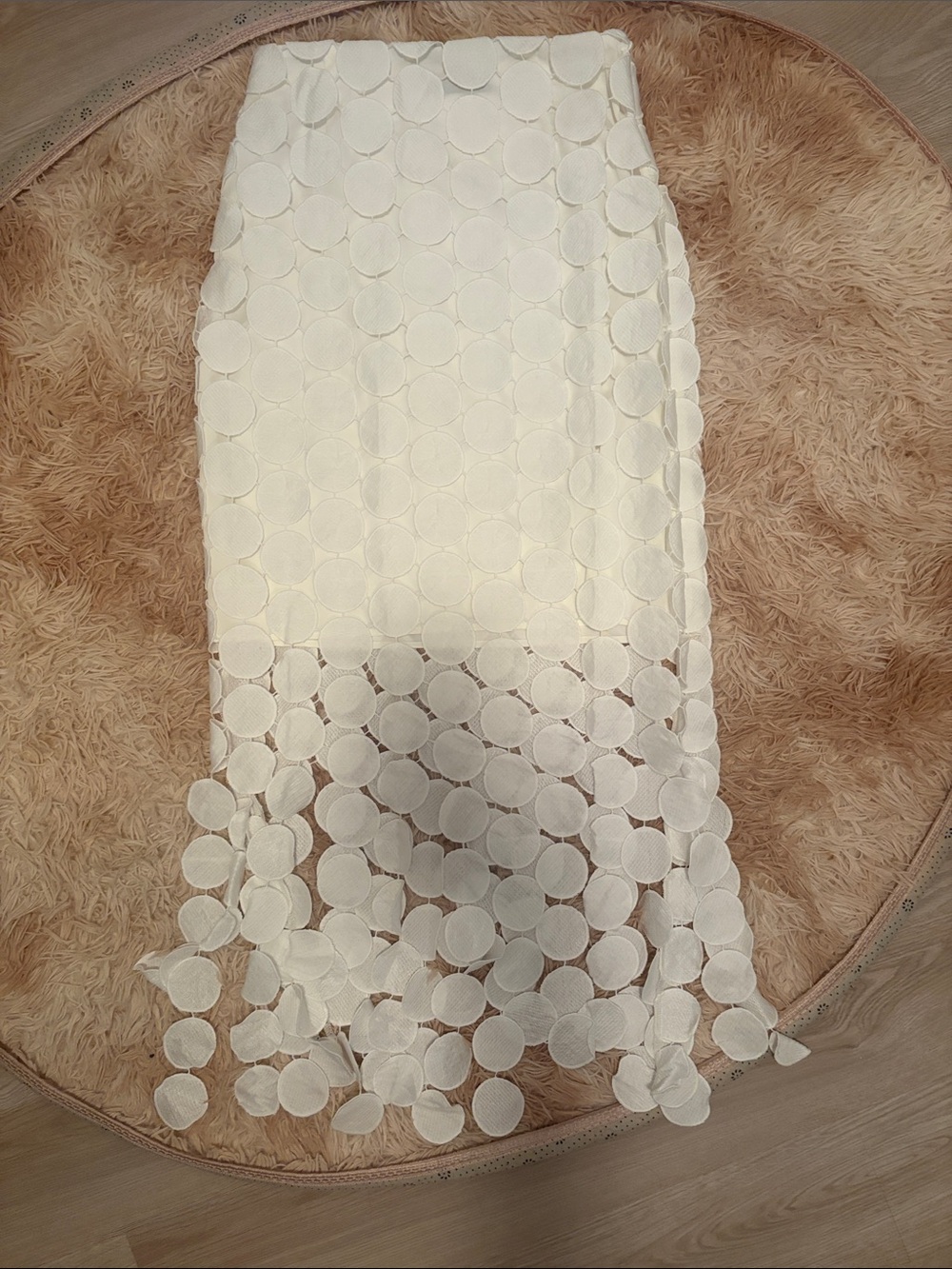White Circle Appliqué Midi Skirt